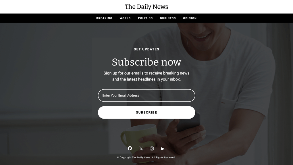Free Landing Page Template Email Signup Form - News