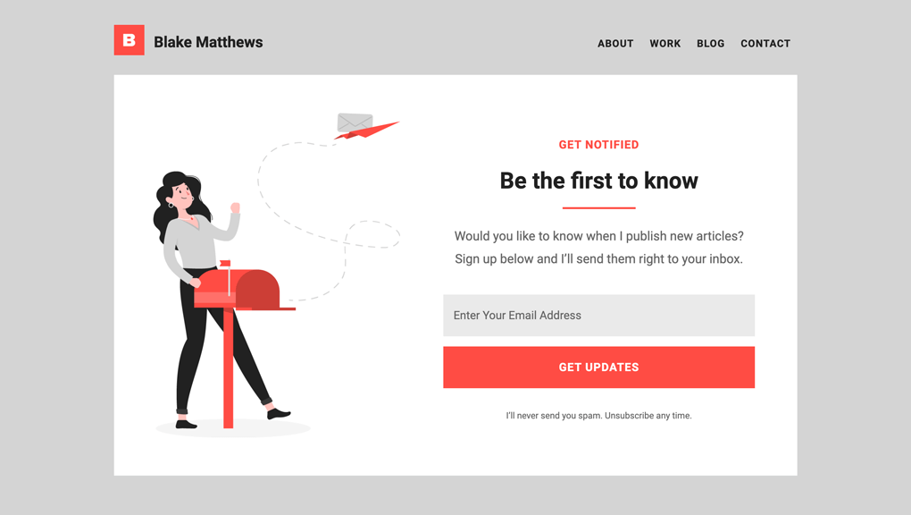 Free Landing Page Template Email Signup Form - Personal Site - Blake