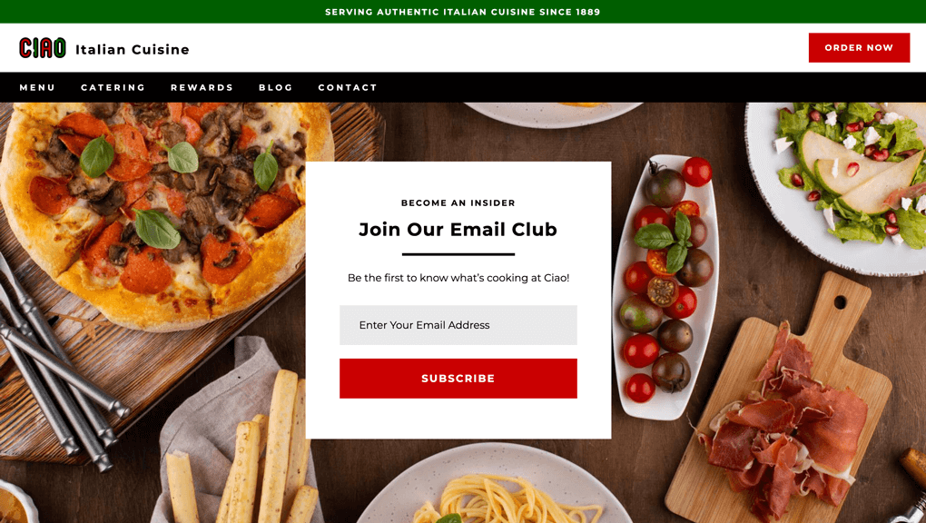 Free Landing Page Template Email Signup Form - Restaurant