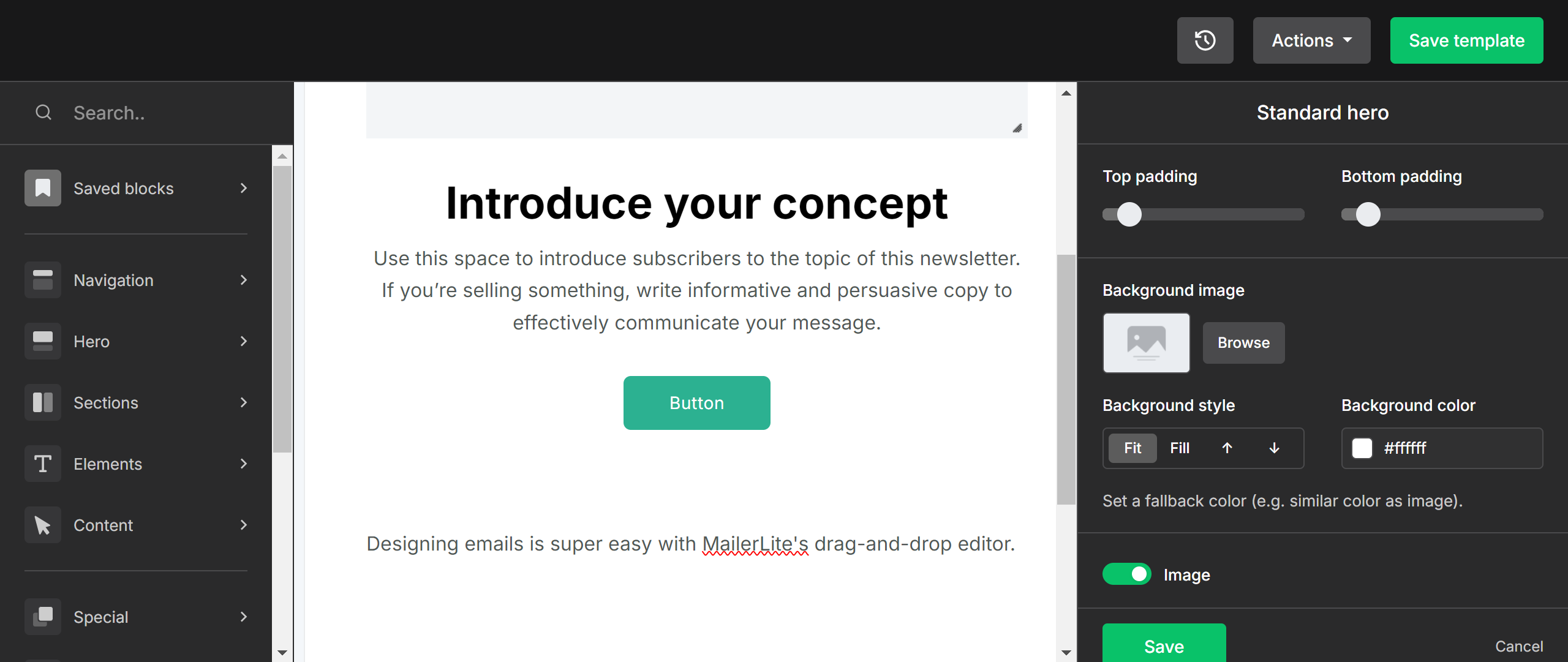 MailerLite editor