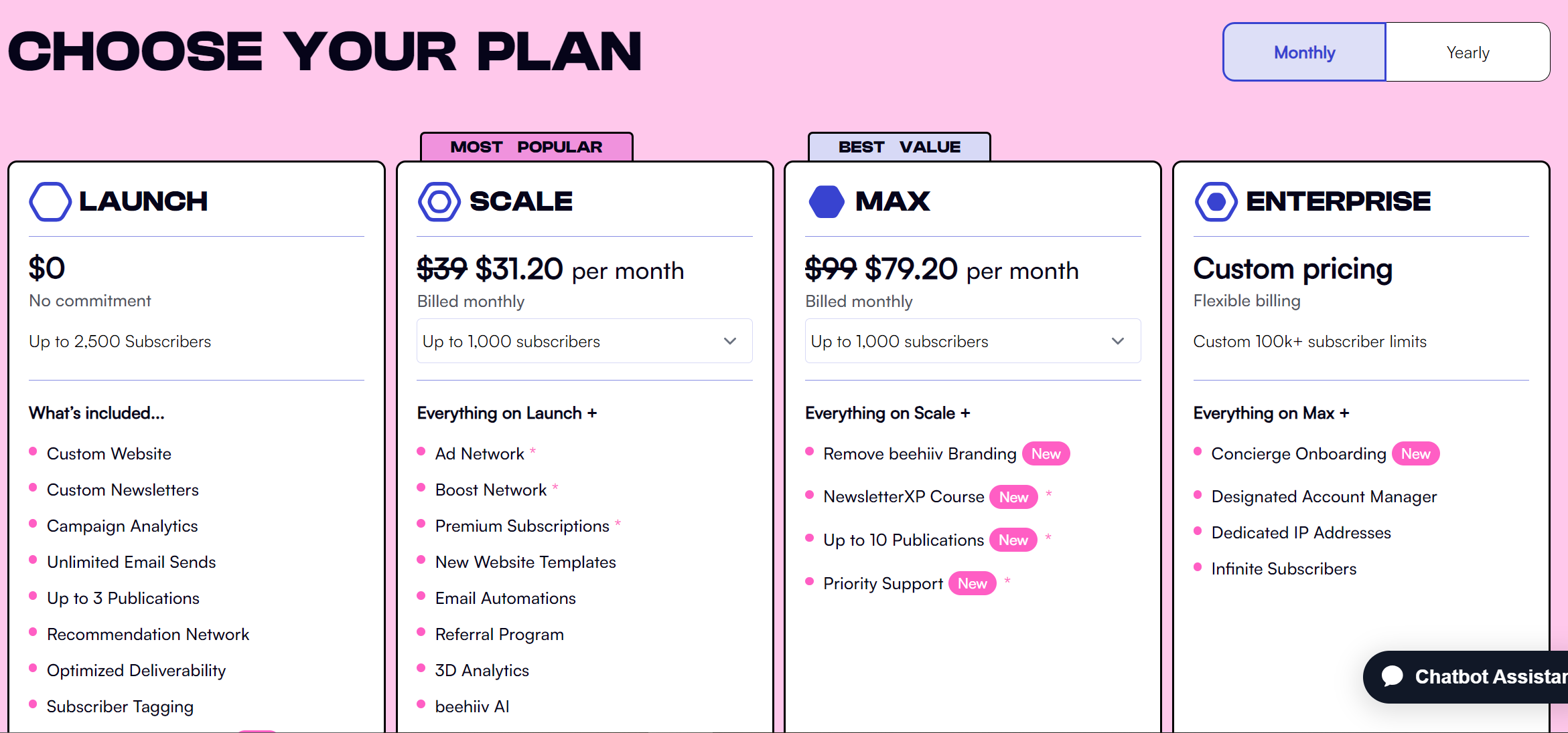 beehiiv pricing page