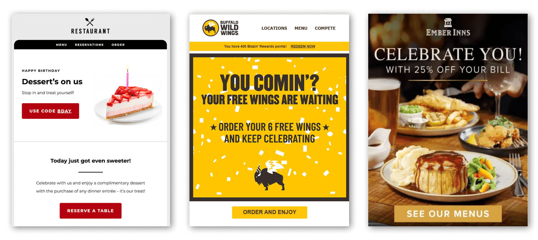 Celebrate Birthdays email marketing examples for restaurants