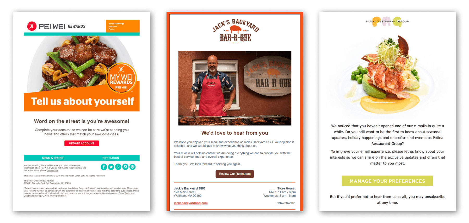 Feedback email marketing examples for restaurants