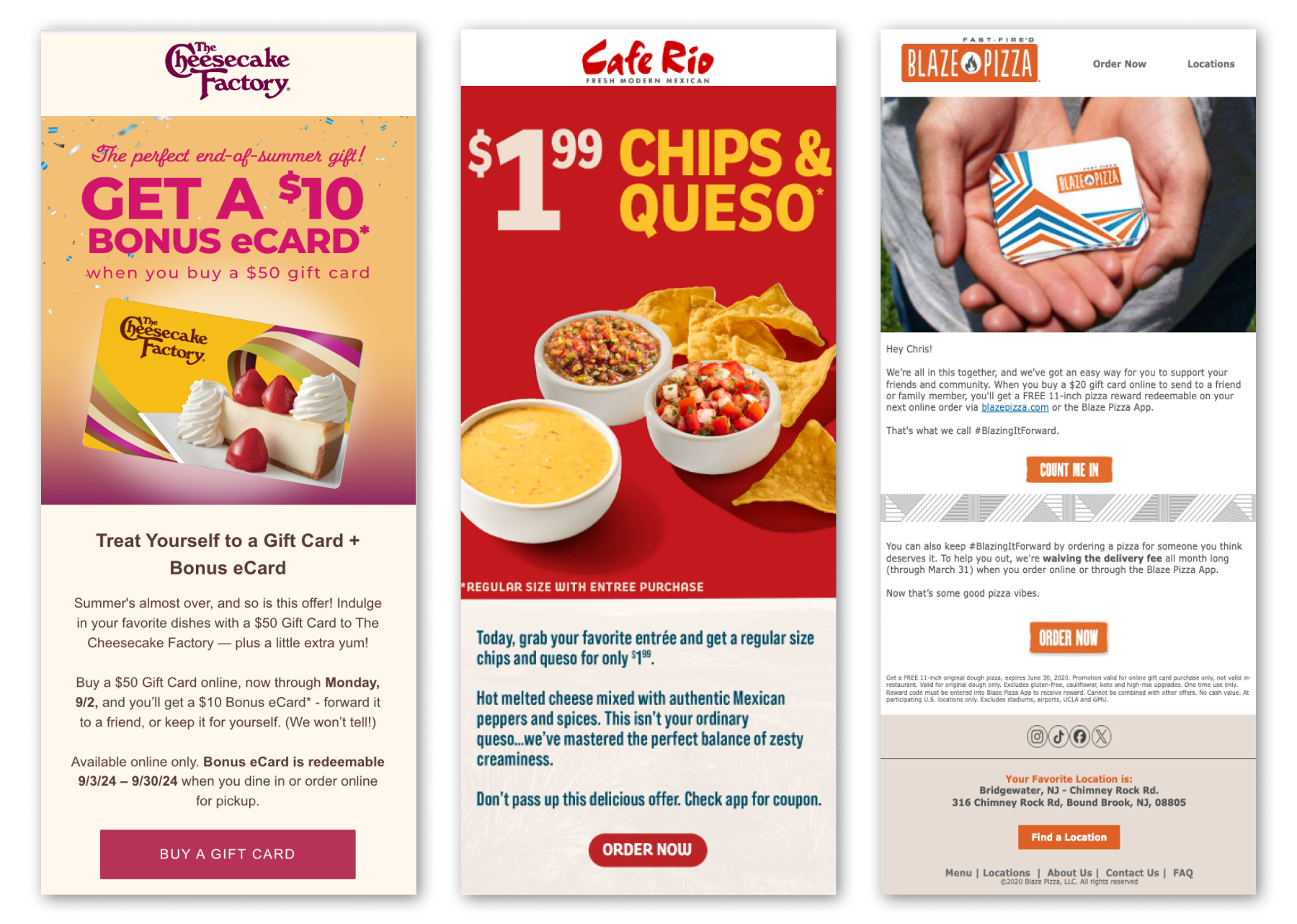 Gift email marketing examples for restaurants